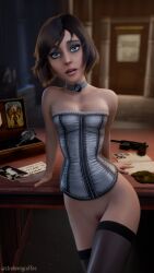 3d athletic athletic_female bioshock bioshock_infinite blue_eyes brown_hair busty choker coffeeforsnails elizabeth_comstock female female_focus female_only hourglass_figure makeup pinup pinup_pose short_hair standing tagme wide_hips