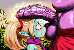 1boy 1girls 2026 ai_generated anthro anthro_on_female anthro_on_human belly bigtub7775 blue_body blue_skin champa cock_worship dragon_ball dragon_ball_daima dragon_ball_super fat foreskin interspecies outdoors panzy_(dragon_ball_daima) penis smirk tagme testicles twintails veiny_penis