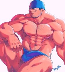 1boy 2019 bara beaugilliam biffy_goldstein bulge detentionaire gay male male_only muscular nipples simple_background solo white_background yaoi