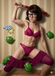 ai_generated baseball_bat bra bra_and_panties panties pink_bra pink_panties pink_underwear scooby-doo skirt_down skirt_pulled_down underpants underwear velma_dinkley