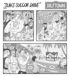 beach black_and_white comic comic_page dilftown dilftown_comic eromite gay gay_sex harden_cox johnny_souza kissing kissing_with_tongue male male_bitch male_only muscles muscular muscular_male panties schizoid shotaro_shikishima will_shotwell yaoi