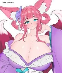 big_boobs big_breasts binh_po7462 blue_eyes fox_ears fox_girl fox_tail funny glossy_body glossy_breasts glossy_skin huge_boobs huge_breasts huge_tits kimono kitsune large_breasts large_tits liliana_(arena_of_valor) pink_hair sex