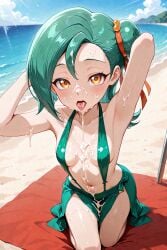 ai_generated beach green_bikini green_hair sarong tagme tori_meadows yu-gi-oh! yu-gi-oh!_zexal