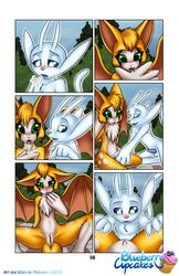 2016 anthro balls blonde_hair blue_penis blush chest_tuft comic cum cum_on_hand duo dust:_an_elysian_tail female fidget fur green_eyes hair licking_cum male mammal mancoin nimbat ori ori_(series) ori_and_the_blind_forest penis pussy straight tongue tongue_out tuft video_games white_belly white_fur yellow_fur