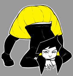 1girls ass_up big_ass black_hair full_body fully_clothed horny mesmalie mesmer_(mesmalie) pigtails seductive skirt stretching thick_thighs winking_at_viewer