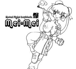 1girls beyblade beyblade_metal_fusion big_breasts black_and_white breasts bun_cover chinese_dress double_bun female female_only human kiseru mei_mei_(beyblade) metal_fight_beyblade monochrome pipe short_hair smoking solo tagme