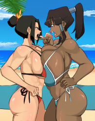 2girls angry arguing argument artist_request ass avatar_legends avatar_the_last_airbender azula big_ass bikini black_hair blue_eyes breast_press breasts brown_hair catfight chocolate_and_vanilla cleavage female female_only fire_nation huge_breasts korra light-skinned_female light_skin looking_at_another nickelodeon pale-skinned_female pale_skin ponytail princess royal royalty side_view sidelocks swimsuit symmetrical_docking the_avatar the_legend_of_korra topknot voluptuous water_tribe yellow_eyes