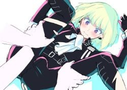 1femboy androgynous anon blonde_hair blush blushing bob_cut bulge bulge_through_clothing clothing embarrassed erection femboy femboy_focus feminine_faced_male feminine_male fully_clothed gloves grabbing_legs leg_grab legs legs_apart legs_up lio_fotia male petite petite_body petite_male pov promare short_hair short_male shy slim slim_male slim_waist solo_focus spread_legs sweat thin_waist tight_clothing torn_clothes torn_clothing twink