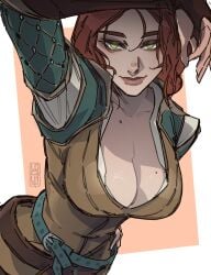 1girls cleavage green_eyes looking_at_viewer loqu1t red_hair smile softcore solo solo_female tagme the_witcher_(series) the_witcher_3:_wild_hunt triss_merigold
