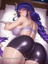 1girl ai_generated anus ass ass_bigger_than_head ass_focus ass_up asshole back back_view bedroom big_ass brown_hair bubble_ass bubble_butt clothed clothed_female_nude_male clothing curvaceous curvaceous_body curvaceous_female curvaceous_figure curves curvy curvy_body curvy_female curvy_figure curvy_hips dolphin_shorts exposed exposed_anus exposed_pussy female female_focus female_only from_behind genshin_impact hair huge_ass indoor indoors large_ass light-skinned_female light_skin long_hair narrow_waist partially_clothed purple_eyes purple_hair pussy pussy_focus raiden_shogun shiny_skin solo solo_female solo_focus sports_bra sportswear spread_pussy starfallnsfw thick_ass thick_thighs thighs thin_waist vagina wide_ass wide_hips