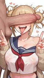 1boy 1girl 2026 ai_generated artist_name boobs breasts bust chest clothed_female_nude_male cock covered_nipples dick double_bun double_v erection hair_bun heart hetero hi_res high_quality highres himiko_toga huge_penis large_penis large_testicles my_hero_academia patreon patreon_username penis penis_awe penis_on_face pinkname precum red_neckerchief sailor_collar school_uniform testicles tits tongue tongue_out trembling twitching_penis uncensored v veins veiny_penis w watermark