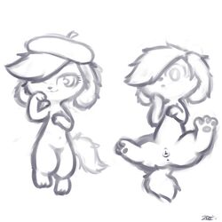 2016 anatomically_correct anatomically_correct_pussy animal_genitalia animal_pussy anus beret canine canine canine_pussy female feral hat littlest_pet_shop mammal monochrome pawpads paws presenting pussy sketch smile solo spread_legs spreading zoe_trent zoetrentacles