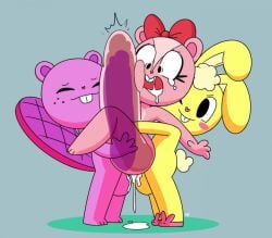 beavis belly_grab belly_inflation cuddles_(htf) female giggles giggles_(htf) happy happy_tree_friends much_cum pink purple_body rabbit_boy semen semen_in_anus semen_in_vagina skin squirrel_girl testicles_clench toothy_(htf) vaginal_fluids vaginal_penetration yellow_skin