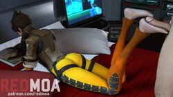 1boy 1girls 3d animated ass barefoot big_feet brown_hair clothed_female_nude_male erection feet feet_bigger_than_penis female foot_fetish footjob footjob_with_legwear male no_sound overwatch penis redmoa shorter_than_10_seconds source_filmmaker straight toes tracer video