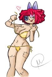 1girls breasts glitch_productions golden_bikini gooseworx ragatha ragatha_(tadc) ragatha_(the_amazing_digital_circus) solo_female stitches tagme tagme_(artist) taking_off_bra the_amazing_digital_circus
