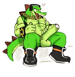 2017 5_fingers abs anthro balls big_hands big_muscles big_penis biped boots bottomless bracelet chain_necklace clothed clothing crocodile crocodilian daftpatriot edit erect_nipples erection fangs footwear front_view hand_on_penis hatching_(technique) headphones headset heart huge_cock humanoid_hands humanoid_penis jewelry male male_only monochrome mostly_nude muscular muscular_male nipples open_jacket open_mouth open_smile partially_retracted_foreskin penis plantigrade reptile scalie sepia shoes simple_background sitting smile solo sonic_(series) teeth uncut vector_the_crocodile