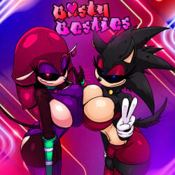 2girls armadillo clothing female female_only furry hedgehog hedgehog_girl jmcchannel large_breasts looking_at_viewer mighty_the_armadillo sonic.exe_(series) w.res