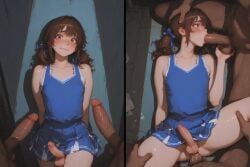 3boys ai_generated anal anal_penetration anal_sex balls_fondling before_and_after blowjob brown_eyes brown_hair cheerleader cheerleader_uniform cum_in_ass cum_inside ejaculation faceless_male fellatio femboy feminine_male flat_chest hannai leg_grab legs_apart lying lying_on_back male male_only multiple_penises multiple_views on_back on_floor on_ground oral oral_sex otoko_no_ko penis penis_size_difference precum size_difference skirt skirt_lift standing tank_top testicle_grab testicles thick_thighs trap twintails yaoi