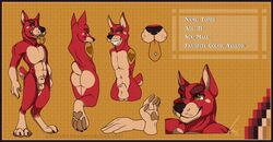 animal_genitalia anthro apes balls canine english_text male mammal model_sheet nude piercing sheath smile solo text tongue tongue_piercing