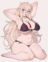 1girls 2026 big_breasts blonde_hair blus bra female female_only flowerpigeon73 freckles hands_behind_head kneeling long_hair necklace panties purple_eyes scar scar_across_nose scar_on_face solo thick_thighs very_high_resolution white_background