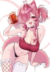 1female 1girl 1girls alcohol animal_ears animal_tail anniepants02 beer beer_mug big_breasts bimbo boobs bra breasts choker digital_drawing_(artwork) digital_media_(artwork) ears female female_focus female_only hips indie_virtual_youtuber mouth_open navel open_mouth painted_nails panties partially_clothed pink_hair red_eye streamer tagme_(artist) tail thigh_highs virtual_youtuber vtuber wide_hips woman