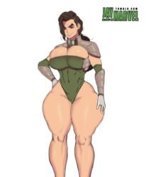 1girls armor avatar_the_last_airbender big_breasts breasts clothing curvy dark_hair earth_kingdom female female_only green_eyes huge_breasts jay-marvel kuvira large_breasts legs muscular muscular_female nickelodeon nipples smile the_legend_of_korra thick_thighs thighs tight_clothes voluptuous white_background wide_hips