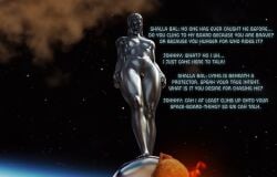 1girls 3d alien breasts dialogue dinoboy555 fantastic_four fantastic_four:_first_steps female female_focus human_torch johnny_storm male marvel marvel_cinematic_universe metallic_body nipples nude pussy shalla-bal silver_skin silver_surfer silver_surfer_(shalla-bal) solo_focus space text
