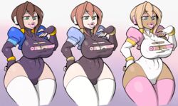 1girls aile big_breasts bimbo bimbofication blackshirtboy blonde_hair blue_eyes bodysuit breasts brown_hair cameltoe corruption dark-skinned_female dark_skin erect_nipples female female_only green_eyes heart-shaped_pupils mega_man mega_man_zx multiple_persona nipples solo torn_clothing transformation voluptuous