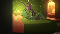 1boy 1girls amphibian animated anthro bed blush closed_eyes diives female frog furry glitch_productions jax_(the_amazing_digital_circus) lagomorph male male/female nude penis pillow pussy rabbit ribbit_(the_amazing_digital_circus) sex sweat teeth the_amazing_digital_circus vaginal_penetration vaginal_sex