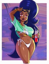 1girls alternate_version_available arm_behind_head artist_name big_breasts bikini bikini_bottom bikini_top black_lips black_lipstick blue_shirt bottomwear bracelet breasts cosplay dark_blue_hair drink ear_piercing earrings female female_only grand_theft_auto_vi gta_vi_cover_girl hair half-closed_eyes headwear hips holding_drink holding_object hoop_earrings lip_piercing lips lipstick lo_franco long_hair long_nails mature mature_female mature_woman milf mother nail_polish nails necklace neckwear ok_k.o.!_let's_be_heroes parted_lips pierced_lip pink_nail_polish pink_nails pose posing red_eyes shirt solo solo_female sparkles sunglasses sunglasses_on_head swimwear thick_thighs thighs topwear vampire vampire_girl white_bikini wide_hips wilhamena