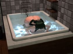 1girls aquaphilia bath breasts breath_holding bubbles butt female my_hero_academia nude puffy_cheeks solo submerged tsuyu_asui zantzusui
