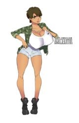 1girls beauty_mark breasts carmen_and_kelsie character_profile daisy_dukes dark-skinned_female earrings female female_only gold_chain huge_breasts jay-marvel latina marisol_marvello mole_on_breast mole_under_eye necklace original original_character thick thick_thighs voluptuous