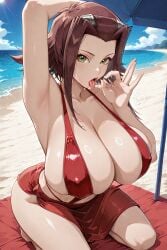 ai_generated akiza_izinski beach red_bikini red_hair sarong tagme yu-gi-oh!