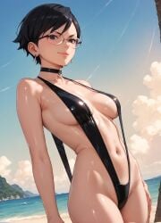 1girls 2d ai_generated areolae armpit bare_arms big_breasts bikini bikini_bottom bikini_top black_eyes black_hair boruto:_naruto_next_generations chest curvy curvy_figure cute cute_face detailed eyelashes eyeshadow female female_only fit fit_female focus hair high_quality large_breasts legs light-skinned_female light_skin lips lipstick looking_at_viewer makeup mascara medium_breasts naruto naruto_(series) nero100 outdoors outside pale-skinned_female pale_skin perky_breasts petite petite_body petite_female posing sarada_uchiha seductive seductive_look short_hair skinny skinny_girl stable_diffusion swimsuit swimwear tagme teenager thighs thin_waist tits twintails