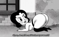 1girls accurate_art_style annoyed_expression ass ass_cheeks bbw bent_over big_ass big_butt black_stockings butt butt_focus chubby chubby_female comedy_central drawn_together edit edited eyelashes face_freckles female female_focus female_only monochrome on_floor presenting_hindquarters screenshot screenshot_edit text toot_braunstein white_skin