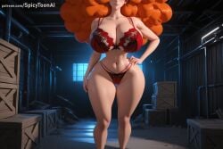 1girl ai_generated bra breasts cleavage dc_animated_universe hi_res high_quality high_resolution highleg highleg_panties huge_breasts long_hair navel panties patreon red_bra red_panties sara_bellum seductive sexy solo spicytoonai thick_thighs thighs uncensored underwear watermark
