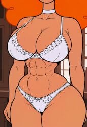 abs ai_generated cartoon_network civitai faceless_character fit_female huge_breasts jakespicer34 lace-trimmed_bra lace-trimmed_panties milf powerpuff_girls sara_bellum white_bra white_panties