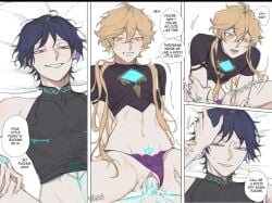 aether_(genshin_impact) blush blush_lines breeding creampie cum cum_inside gay_domination gay_sex genshin_impact grin grinning liann1009 male/male praise praise_kink riding riding_strap-on scaramouche_(genshin_impact) strap-on strapon submissive submissive_male transmasc transmasc_breeding transmasc_creampied transmasc_penetrated vaginal_fluids vaginal_insertion vaginal_penetration vaginal_sex wanderer_(genshin_impact)