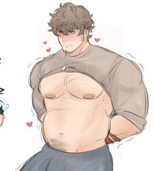 bara belly belly_exposed cursor male_only pecs sweater_lift tagme