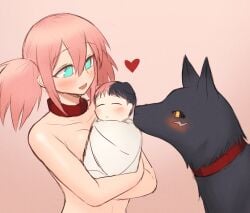 canine carrying father_and_daughter mother_and_daughter nika_(artist)