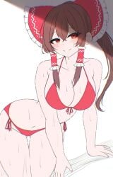 1girls bikini breasts long_hair mikan7f reimu_hakurei swimsuit tagme touhou