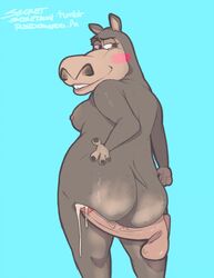 ass bedroom_eyes blue_background blush breasts cum disembodied_penis dreamworks female gloria_the_hippopotamus half-closed_eyes hippopotamus madagascar_(series) male mammal nipples penis secretsecretson seductive simple_background universal_studios unseen_male_face