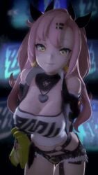 1girls 3d ambrosine92 bare_shoulders big_breasts black_shorts breast_jiggle breasts cleavage clothing_cutout female female_only green_eyes hair_ornament hairclip huge_breasts large_breasts long_hair looking_at_viewer midriff navel nicole_demara pink_hair short_shorts shorts smile solo standing stomach tagme thighs very_long_hair video video_games zenless_zone_zero