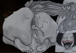 1boy 1girl ahegao anal anus_focus ass_focus big_balls big_cock creampie cum_drip cum_in_ass cum_on_ass cum_on_penis cum_overflow drooling excessive_cum explicit from_behind gaping_anus ghostfacik glistening_skin huge_ass kyogi_(the_mimic) lineart monochrome roblox roblox_game sketch sweat sweaty the_mimic tongue_out traditional_media tsukiya_(the_mimic)