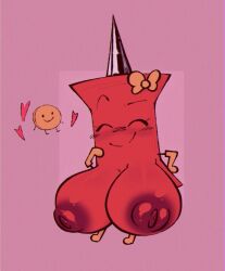 1boys 1boys1girls 1girls battle_for_dream_island bfdi blueruchka coiny_(bfdi) hearts idk_what_to_tag looking_at_breasts object_show object_shows pin_(bfdi) pink_background