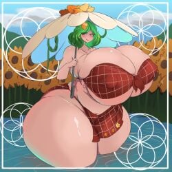 bikini curvy gigantic_ass gigantic_breasts greenm hourglass_figure hyper hyper_hips hyper_hourglass kazami_yuuka narrow_waist partially_submerged thick_hips thick_thighs touhou voluptuous wide_hips