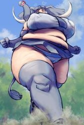 1girls african_elephant_(kemono_friends) chubby_female elephant_ears elephant_girl elephant_humanoid elephant_tail female giantess huge_breasts kemono_friends oberon_(artist) running short_skirt thick_thighs thighhighs