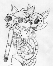 2015 2_heads animatronic anthro ball_grab balls black_and_white canine duo exposed_endoskeleton eye_contact eye_patch eyewear female five_nights_at_freddy's five_nights_at_freddy's_2 fox foxy_(fnaf) half-closed_eyes inkyfrog machine male mammal mangle_(fnaf) monochrome multi_head penis robot sex sharp_teeth simple_background straight teeth tongue tongue_out traditional_media_(artwork) video_games white_background