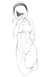 1futa balls blush breasts cleavage erection erection_under_clothes futa_only futanari huge_cock intersex monochrome necrosmos nier nier:_automata nier_(series) penis penis_under_clothes solo testicles yorha_2b