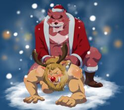 2boys 41raco anal anal_sex anthro bear boar christmas duo furry gay hat holidays iozen kirupi kumatetsu male male_only mammal penetration porcine santa_hat shirako the_boy_and_the_beast yaoi